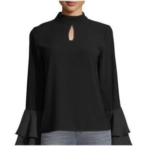 Patrizia Luca Double Bell L/S Keyhole Front Mock Neck Holiday Women’s Black Sz S
